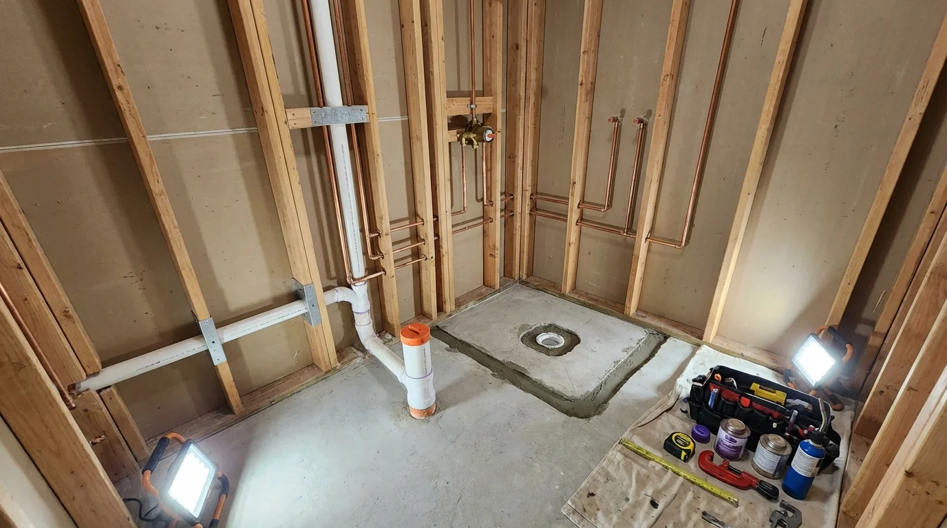 Bathroom rough-in plumbing during remodel by Johns Plumbing LLC in The Villages