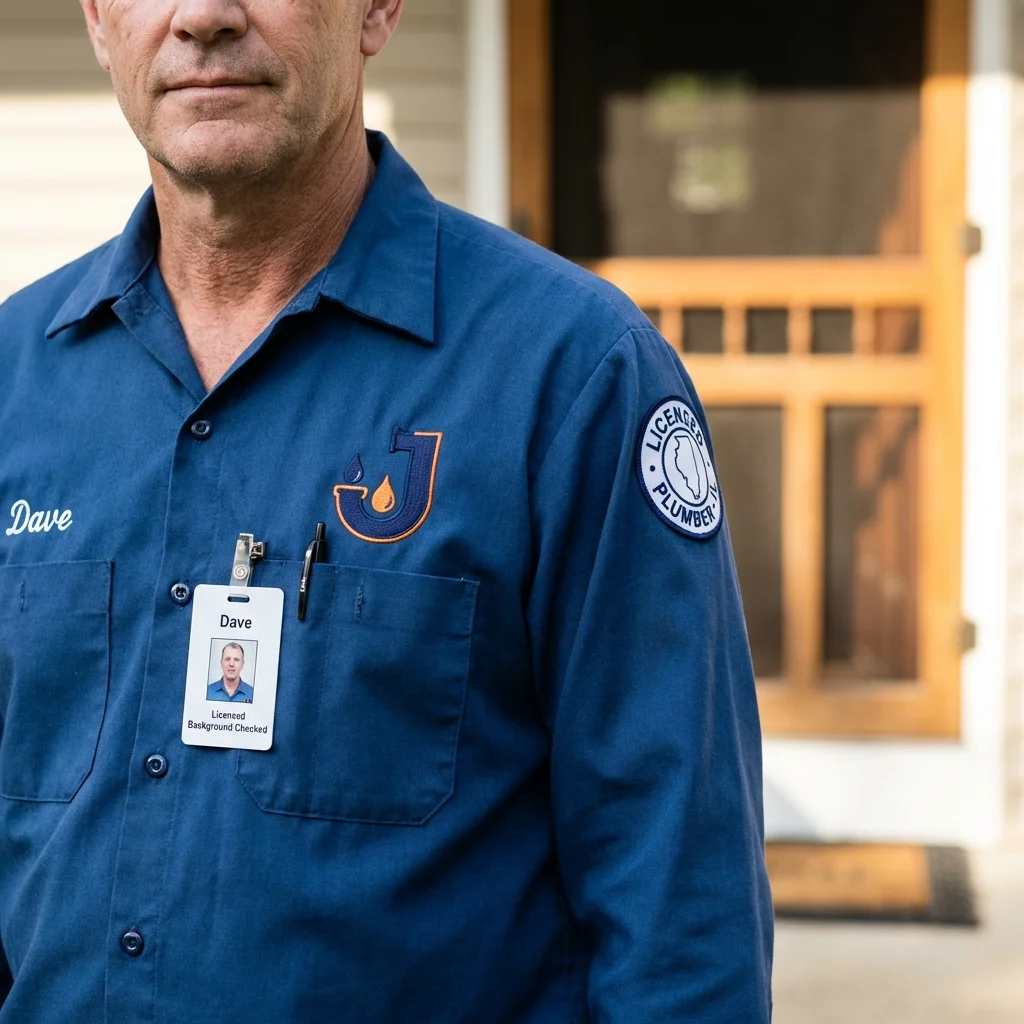 Licensed plumber showing ID badge in The Villages, FL