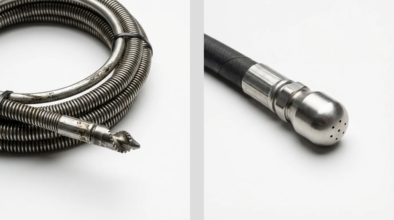 Drain snake cable and hydro jetting nozzle used for drain cleaning in The Villages, FL