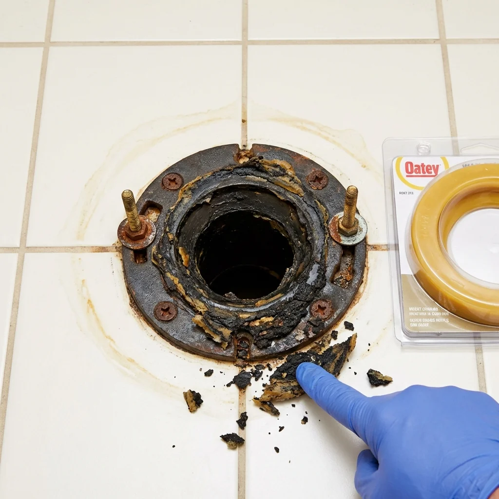 Failed wax ring showing water seepage at the base of a toilet in a The Villages, FL home